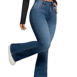 Women’s High Waist Jeans || Flared Bell Bottom Bootcut Pants || Wide Leg Stretch Denim – Perfect for Travel, Party & Everyday Use – Sizes 26–40 (2)